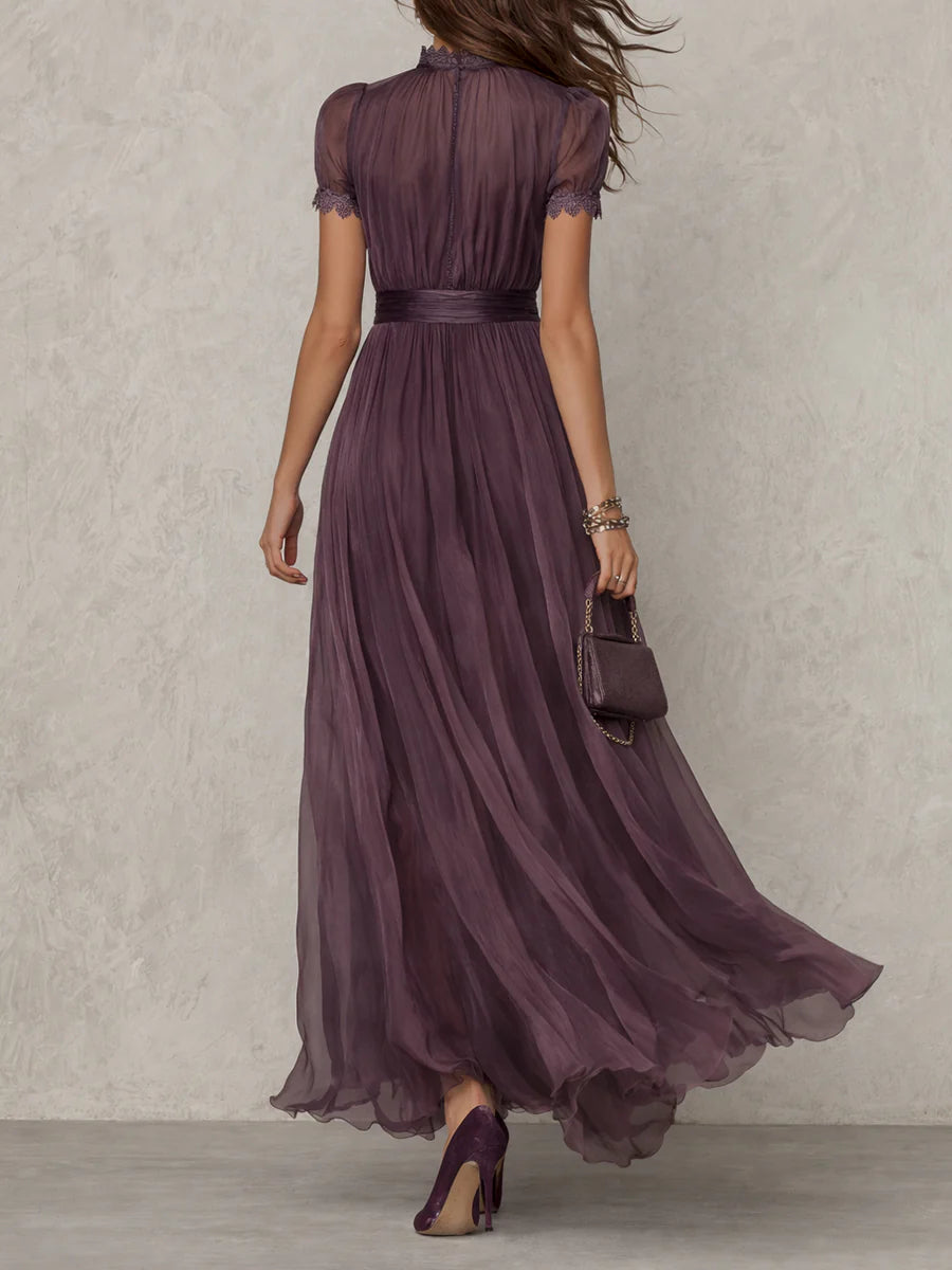 Women’s Elegant Vintage Flowy Mock Neck Party Dress | Maxi