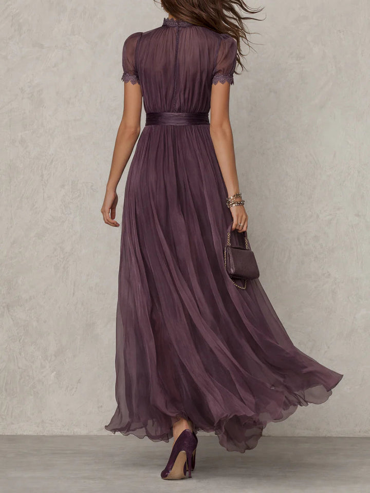 Women’s Elegant Vintage Flowy Mock Neck Party Dress | Maxi