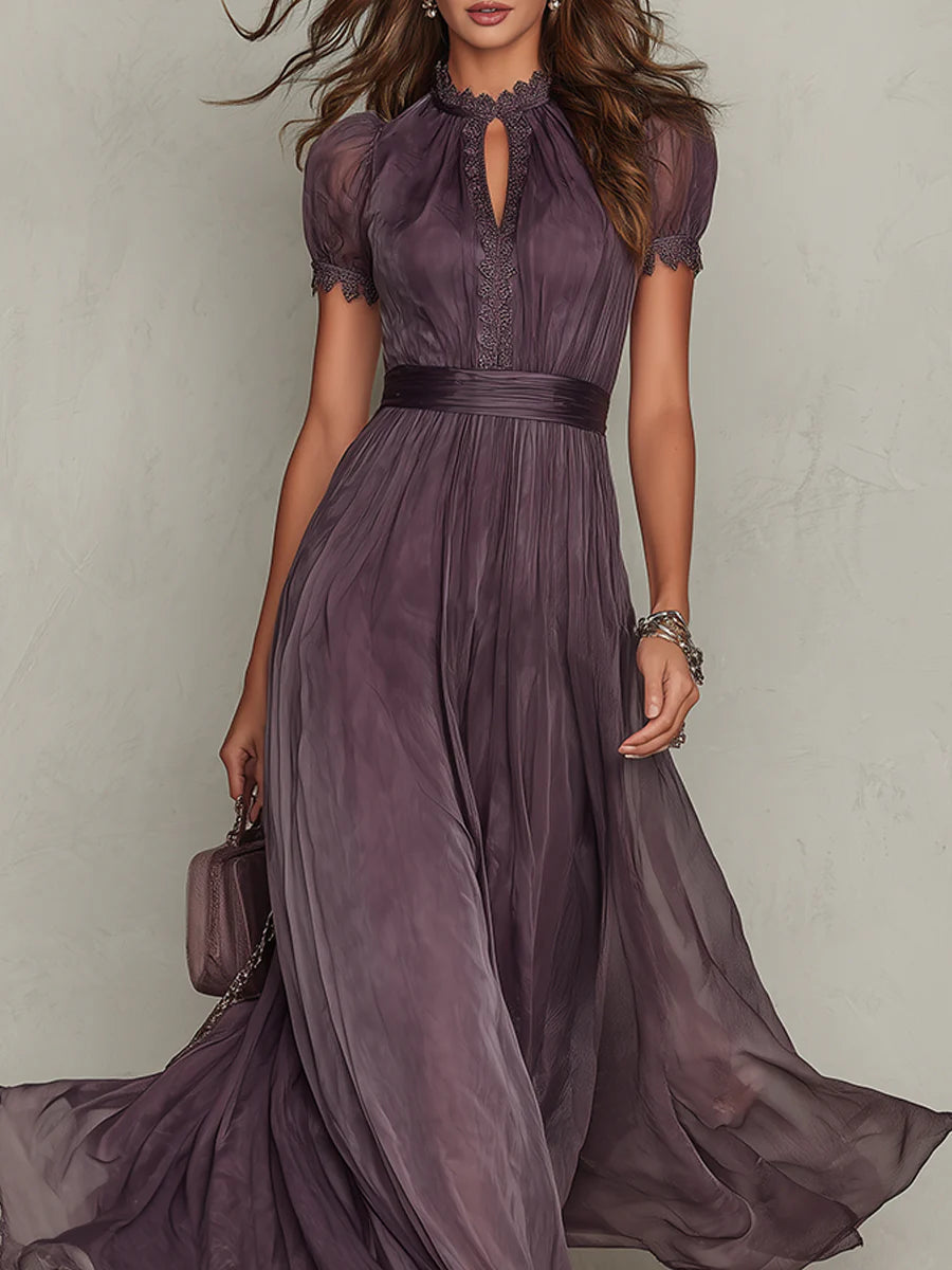 Women’s Elegant Vintage Flowy Mock Neck Party Dress | Maxi