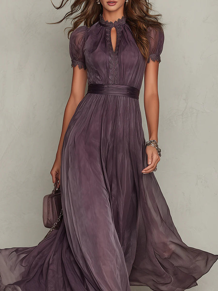 Women’s Elegant Vintage Flowy Mock Neck Party Dress | Maxi