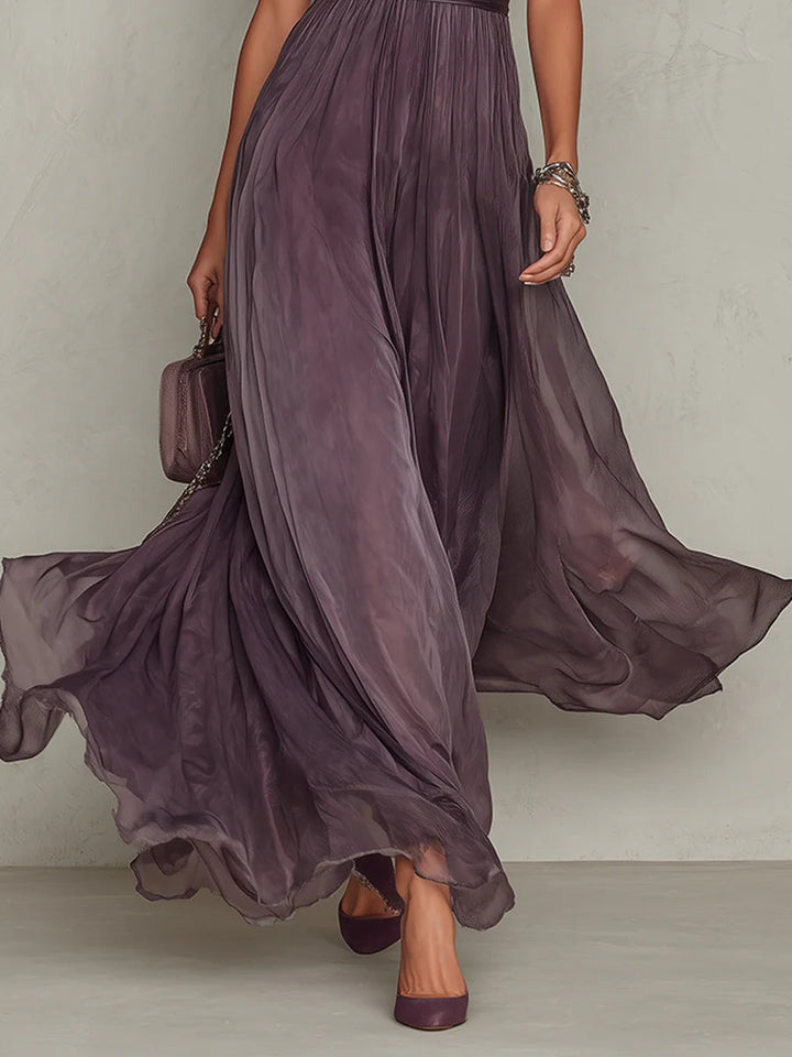 Women’s Elegant Vintage Flowy Mock Neck Party Dress | Maxi